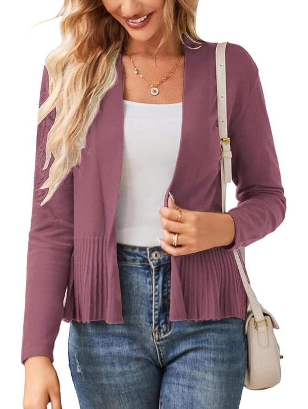 GRACE KARIN Womens Lightweight Peplum Cardigan Sweater Open Front Cropped MEDIUM